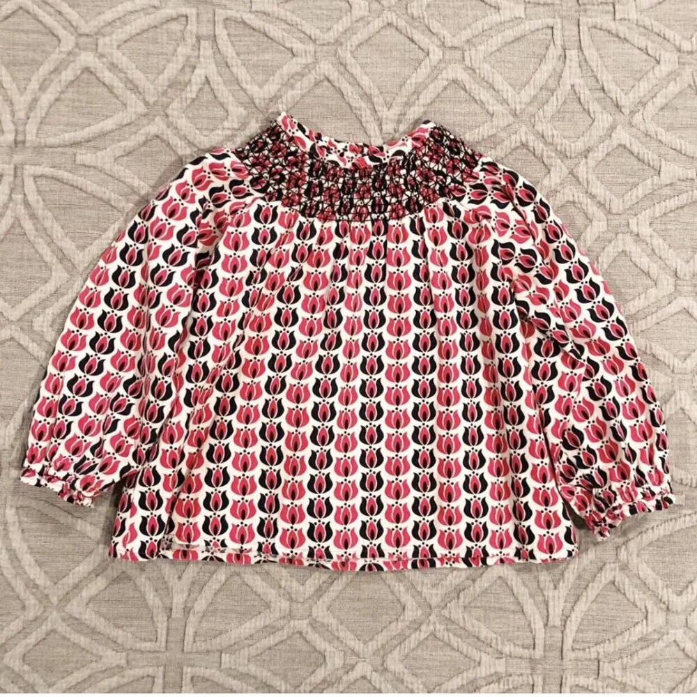 Old Navy 18-24m Pink & Black Floral Smocked Blouse Top